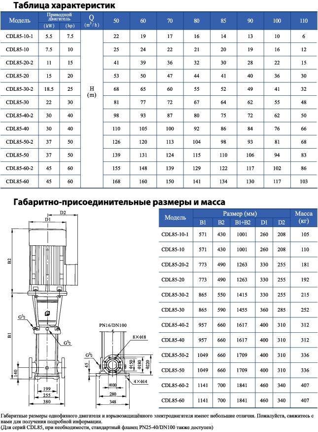Вертикальный многоступенчатый центробежный насос CNP CDLF 85-30 F1SWPC 22,0 кВт